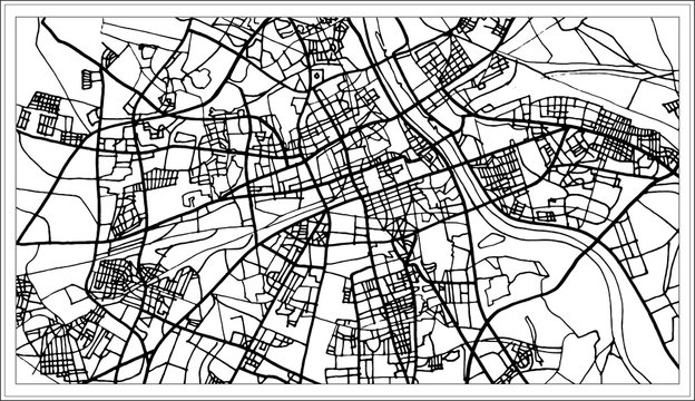 Warsaw Poland Map in Black and White Color.