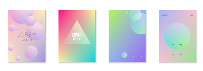 Cover fluid set with round shapes. Gradient circles on holographic background. Modern hipster template for placards, banners, flyers, report, brochure. Minimal cover fluid in vibrant neon colors.