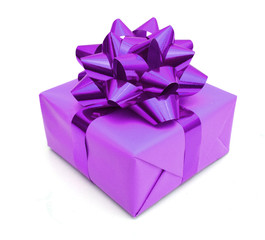 Pink gift box with blue ribbon
