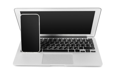 Fototapeta na wymiar laptop and mobile phone isolated on white
