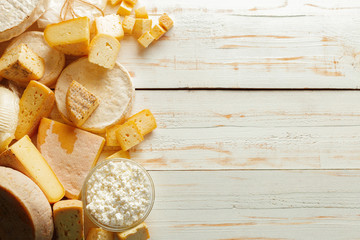 cheese on wooden table