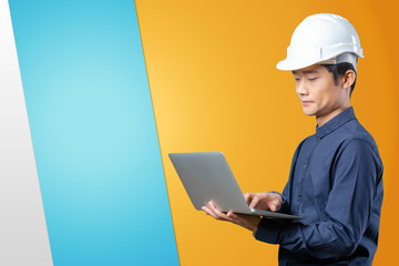 Man asian engineer with laptop