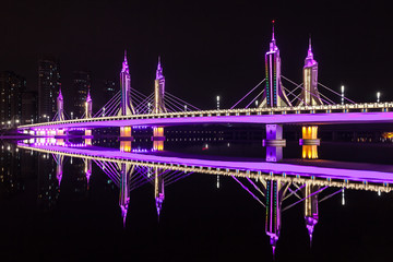 Bridge in Beijing, China at Night (The Jade Belt Road Bridge, Tongzhou District)