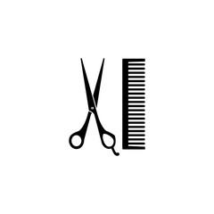 Scissor and comb vector icon