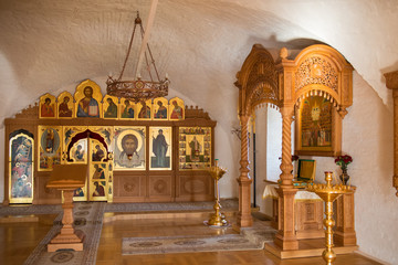 STARITSA, RUSSIA - AUGUST 13, 2017: Interior Vvedensky temple Staritsky Holy Assumption Monastery in city Staritsa, Tver region