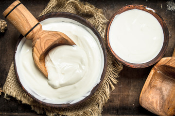Natural yogurt in a bowl.