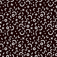 Memphis style seamless pattern on black background