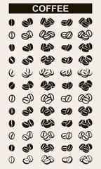 Coffee collection beans set. Vector