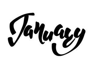January month - hand lettering inscription to design, black and white ink calligraphy
