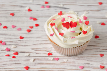 Cupcake decorated with hearts