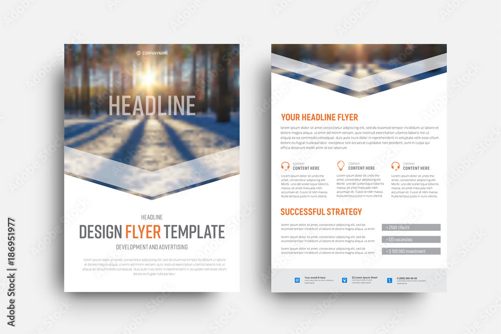 Poster vector flyer template is a place for photos and elements in the form of an arrow