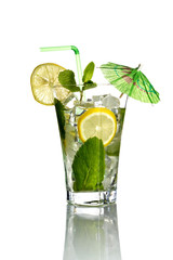 cold alcoholic drink with ice cream, lemon, mint