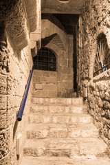 Alley of the sign of the zodiac Leo at night in on old city Yafo in Tel Aviv-Yafo in Israel