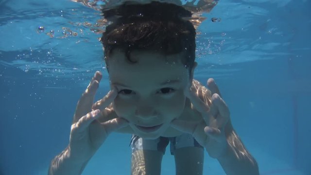 Little Boy doing funny faces, diving & Playing in Swimming Pool - For videos about: swimming, pools, summer fun, vacation, getaways, underwater footage, kids, beating the heat, and exercise. 