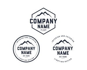 Obraz premium Circle Hexagon Black and Blue Simple Line Art Mountain Symbol Vector Vintage Logo Set Nature