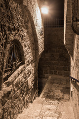 Alley of the sign of the zodiac Scorpio at night in on old city Yafo in Tel Aviv-Yafo in Israel