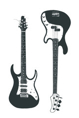 Fototapeta premium Electric and bass guitar on white background. Vector isolated illustration. 