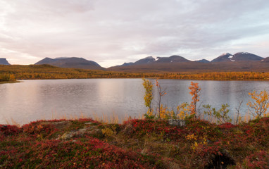 Sunset lake in Abisko national park in Sweden