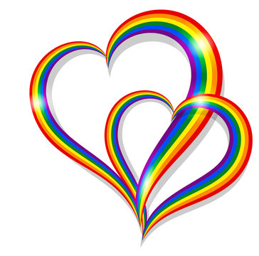 Two rainbow pride heart shape symbol LGBT community