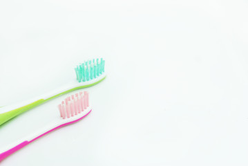 Two Toothbrushes for Children Isolated on white with Copy Space.