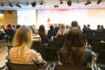 Students woman and people Listening on The Conference. Horizontal Image