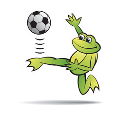happy frog vector cartoon or mascot playing with foot ball 