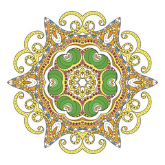 Flower vector mandala. Oriental circle pattern, coloring illustration