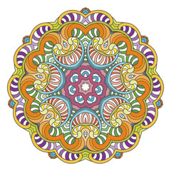 Flower vector mandala. Oriental circle pattern, coloring illustration