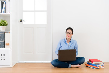 young woman school teacher using mobile laptop