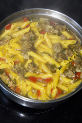 casserole of macaroni and meat with tomato