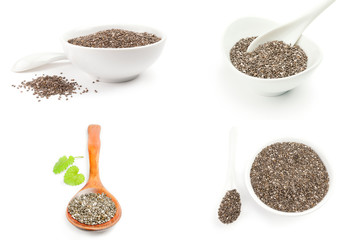 Collage of chia seeds on a background