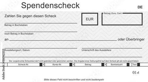 "Vektor-Spendenscheck mit modernem Design. Original Spendenscheck - blanko blue ...