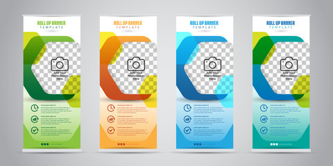 Business Roll Up Banner with 4 Various Color. Standee Design. Banner Template. Vector Illustration