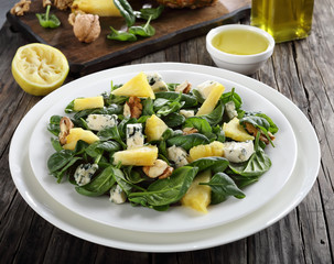 close-up of spinach blue cheese pineapple salad
