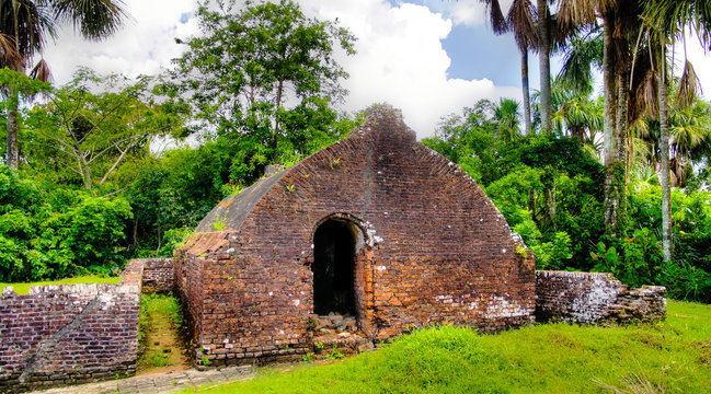 Ruins of Zeeland fort on the island in Essequibo delta, Guyana