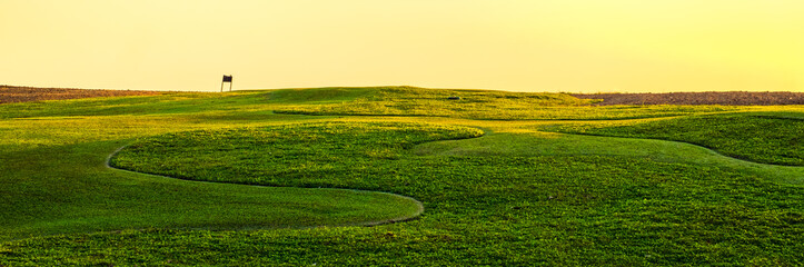 Landscape view of green grass field nature with copy space