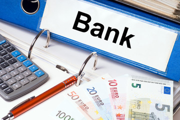 Bank / Aktenordner mit dem Wort Bank