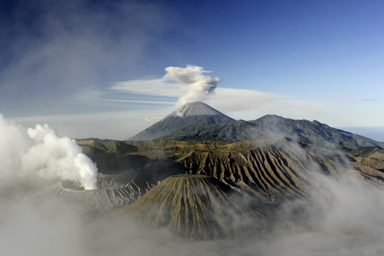 Landscape with volcanoes Bromo, Batok and Semeru, Java, Indonesia