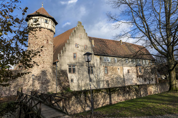 Obraz premium historic city wall with watch tower in Michelstadt, Germany