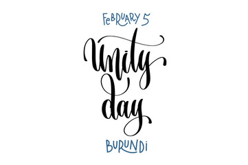 february 5 - unity day - burundi, hand lettering inscription tex