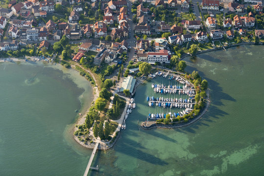 Aerial view of Immenstaad, Hythe and marina, Lake Constance, Germany