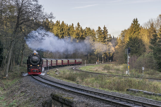 Germany, Saxony-Anhalt, Harz National Park, Harz Narrow Gauge Railway in autumn