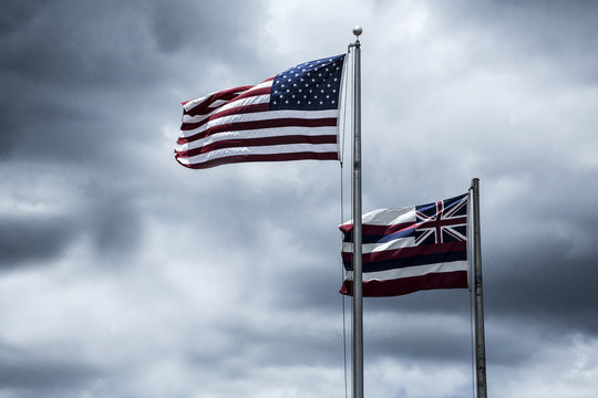 Flags of the USA and State Hawaii