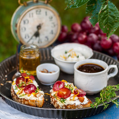 Grape Bruschetta Served for Breakfast