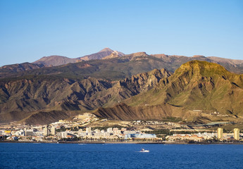 Spain, Canary Islands, Tenerife, Playa de las Americas and Los Cristianos, Volcano Teide in the background
