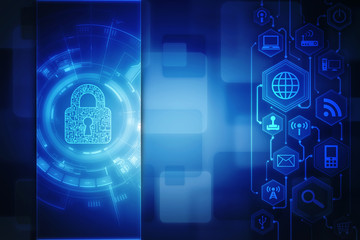 2d illustration Safety concept: Closed Padlock on digital background
