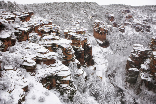 Spain, Province of Guadalajara, Molina de Aragon, Corduente, Barranco de la Virgen de la Hoz in winter