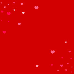 Pink Hearts Random Falling on White Background. Valentine's Day Pattern. 