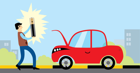 Naklejka premium refuelling electromobile. Flat design.