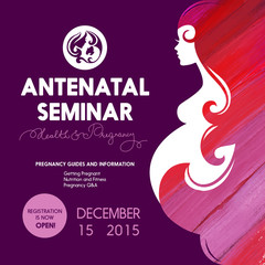 Beautiful pregnant woman silhouette. Antenatal seminar training poster. School for parent design. Vector illustration